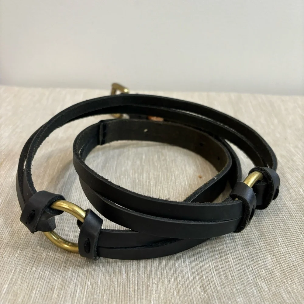 COBALT Leather Double Slim Strand Metal Ring Details Bohemian Western Style Belt - Picture 3 of 6